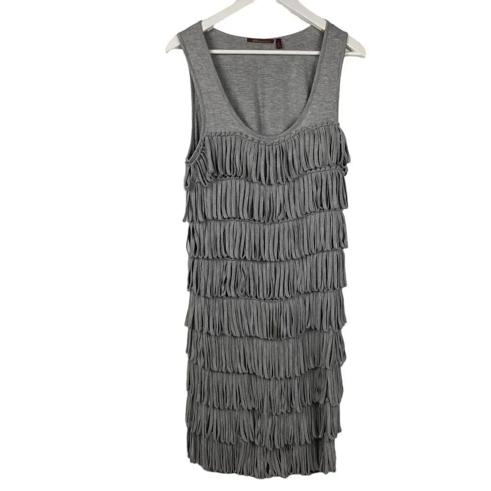 525 America Scoop Neck Fringe Dress size Large Gray